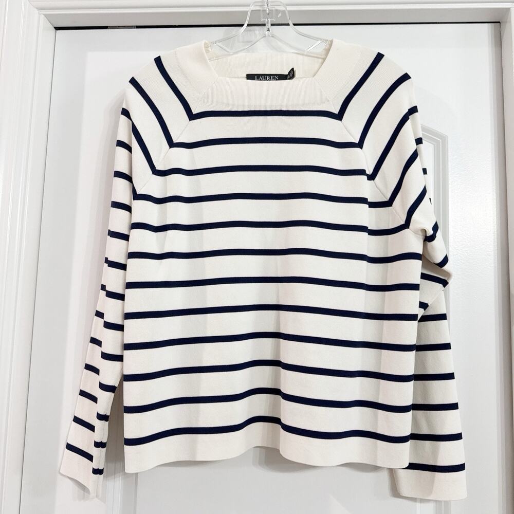 Ralph Lauren LRL Knit Top Nautical Preppy Striped Boat Neck Sweater Plus Size 2X - Picture 2 of 8